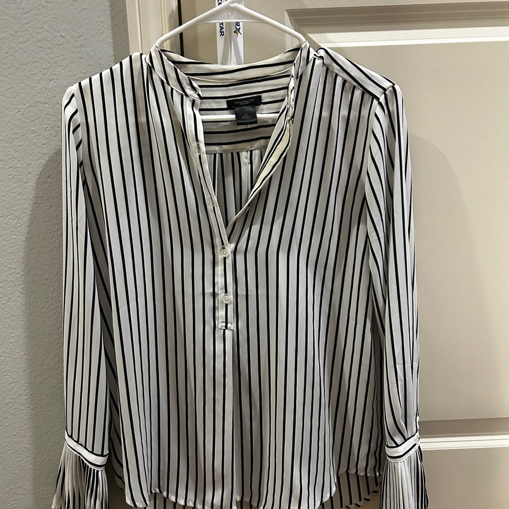 Ann Taylor Factory Black and White Striped Blouse